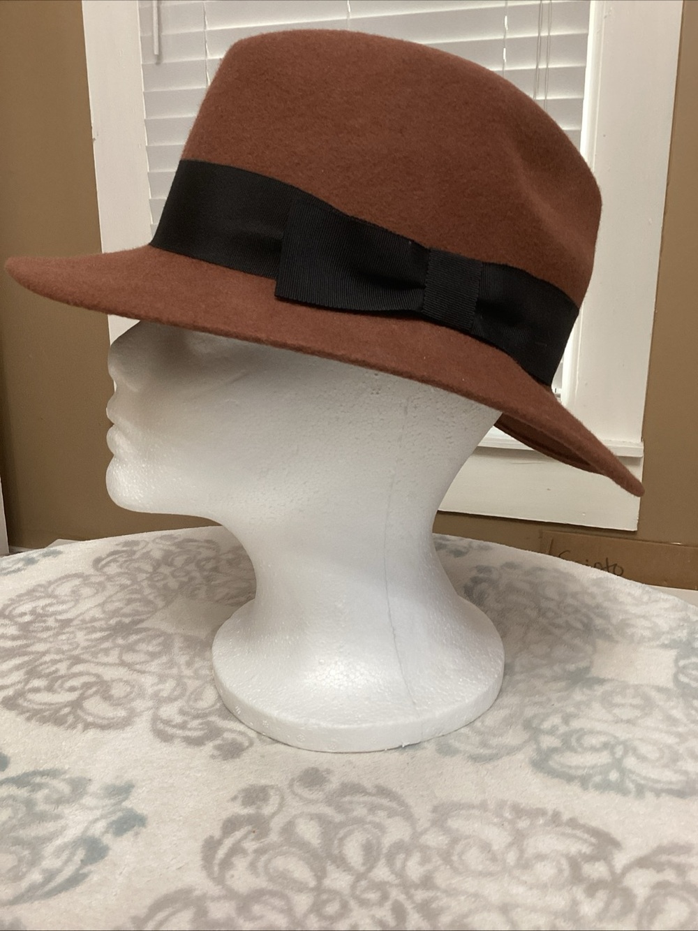 Women's Brown Felt Fedora with Black Ribbon